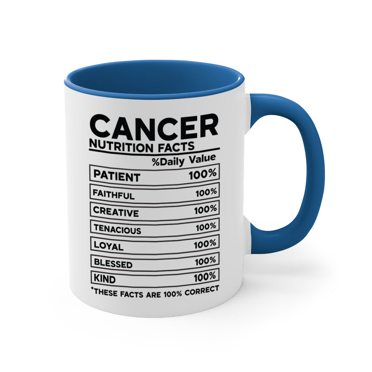Cancer Nutrition Facts 148# Mug with colorful handle and glossy finish, available in multiple sizes.