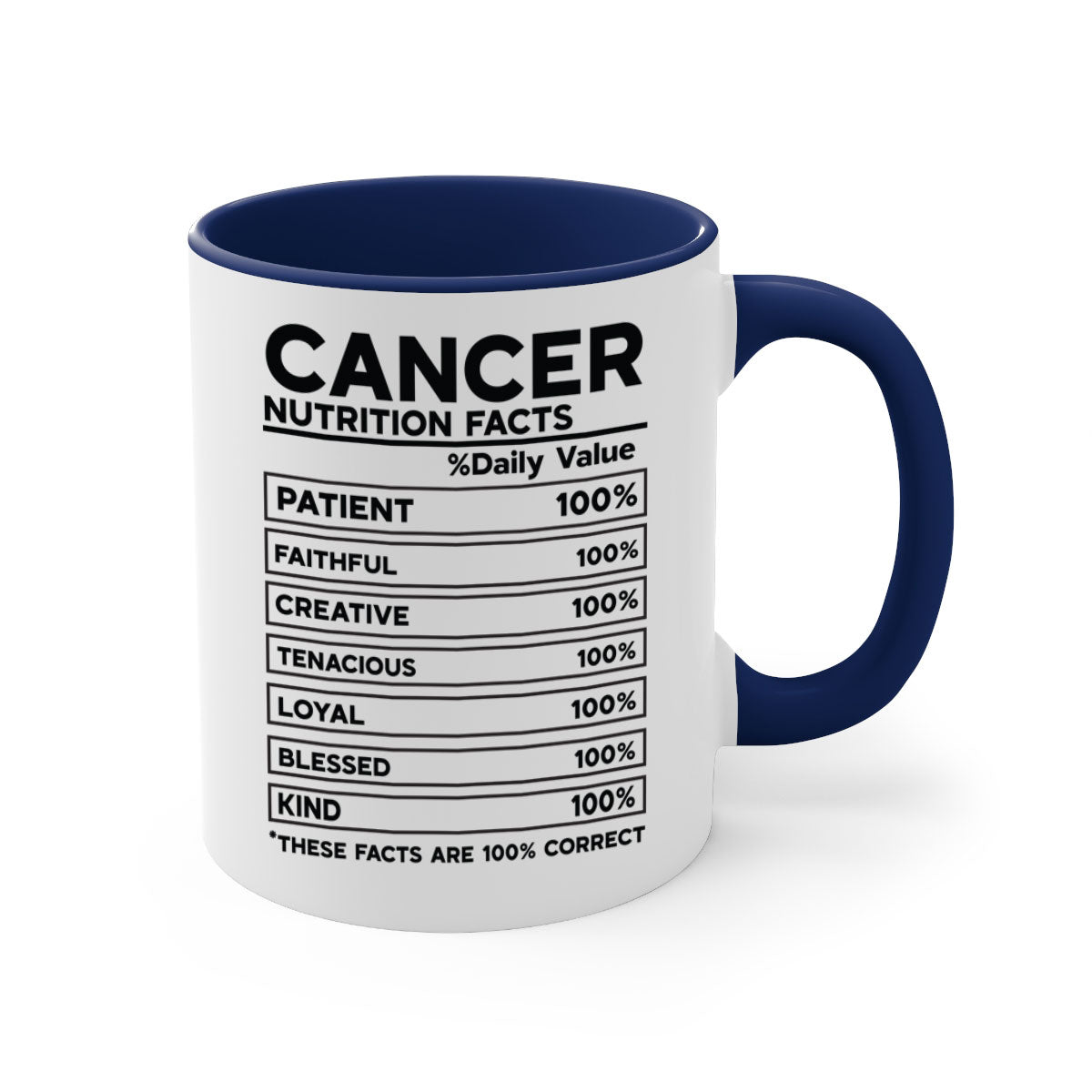 Cancer Nutrition Facts 148# Mug with colorful handle and glossy finish, available in multiple sizes.