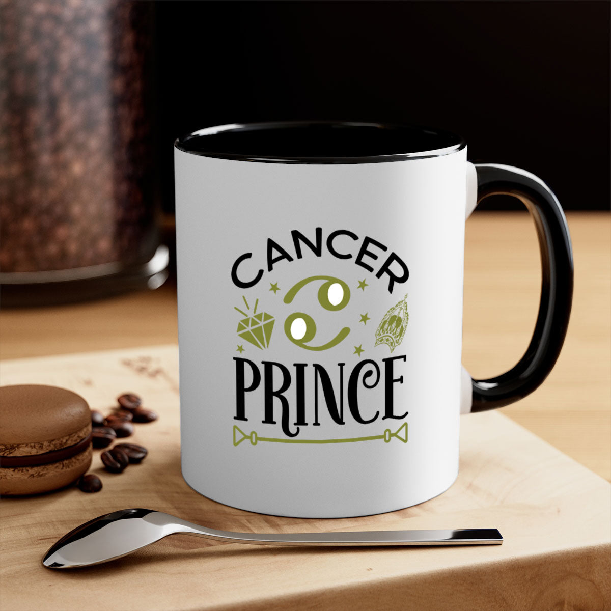 Cancer prince 159# zodiac mug with a glossy finish, featuring a colored handle and interior, available in multiple colors.
