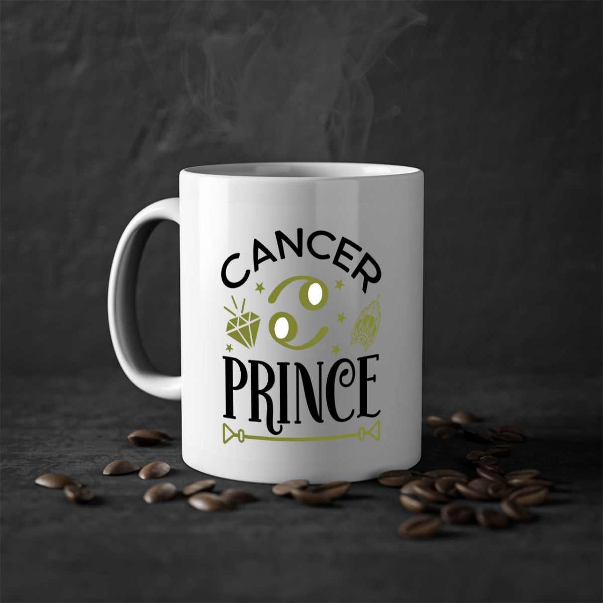 Cancer prince 159# zodiac mug with a glossy finish, featuring a colored handle and interior, available in multiple colors.