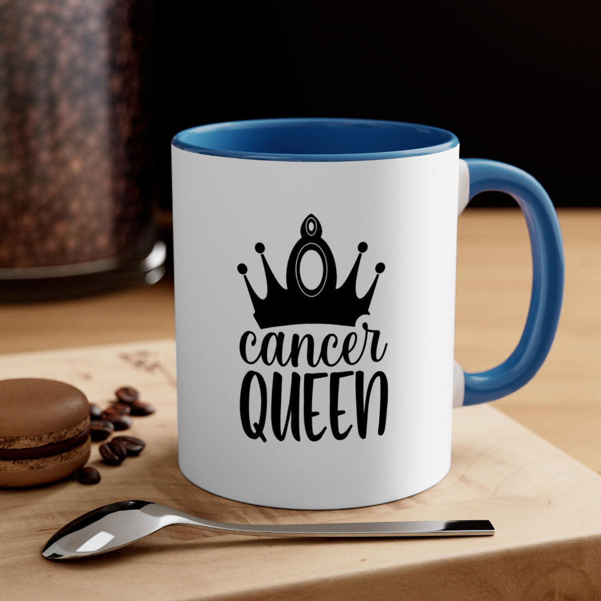 Cancer queen 160# Mug featuring a two-tone design with a colored handle and glossy finish, available in multiple colors.