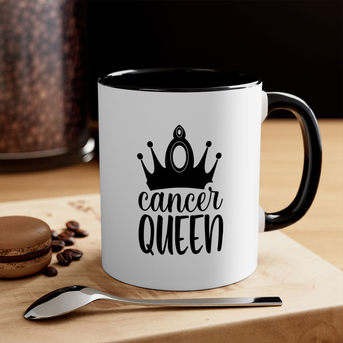 Cancer queen 160# Mug featuring a two-tone design with a colored handle and glossy finish, available in multiple colors.