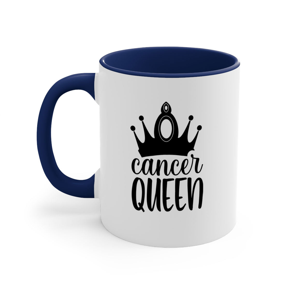 Cancer queen 160# Mug featuring a two-tone design with a colored handle and glossy finish, available in multiple colors.