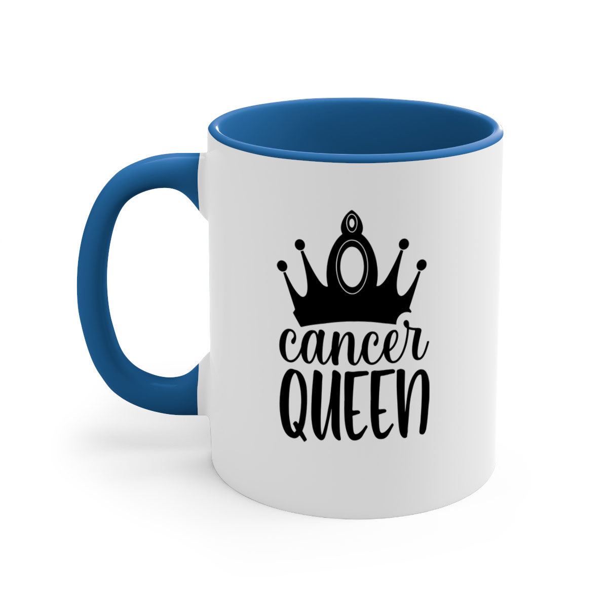 Cancer queen 160# Mug featuring a two-tone design with a colored handle and glossy finish, available in multiple colors.