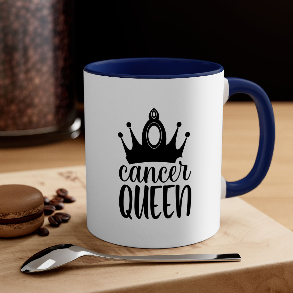 Cancer queen 160# Mug featuring a two-tone design with a colored handle and glossy finish, available in multiple colors.