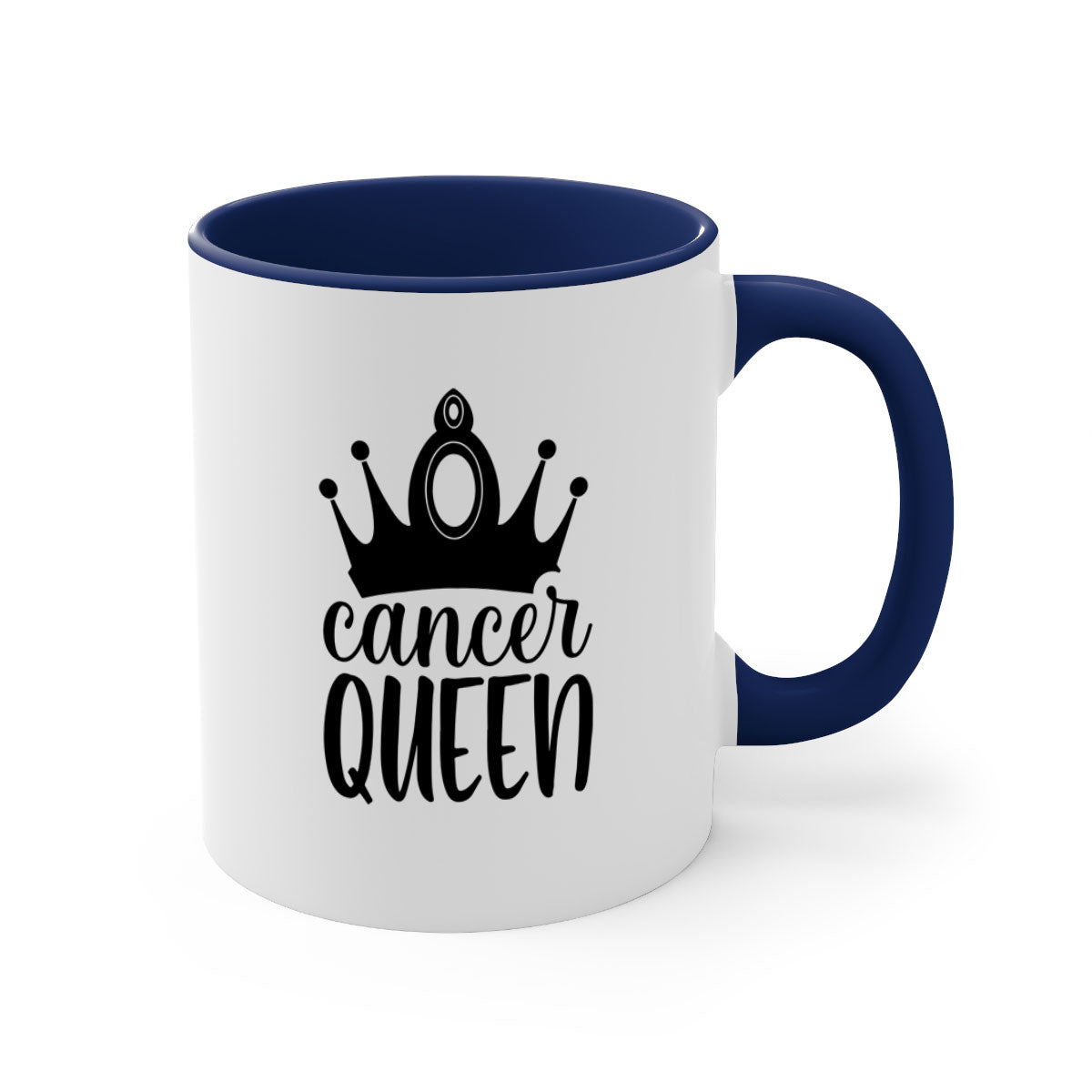 Cancer queen 160# Mug featuring a two-tone design with a colored handle and glossy finish, available in multiple colors.
