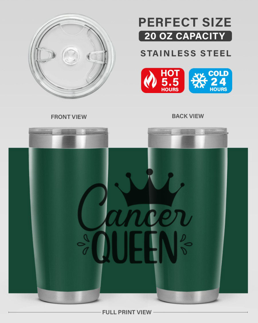 Cancer Queen 161# Tumbler featuring a stylish design, double wall vacuum insulation, and a press-in drink-thru lid, perfect for hot and cold beverages.