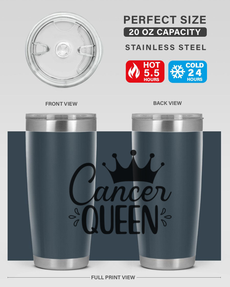 Cancer Queen 161# Tumbler featuring a stylish design, double wall vacuum insulation, and a press-in drink-thru lid, perfect for hot and cold beverages.