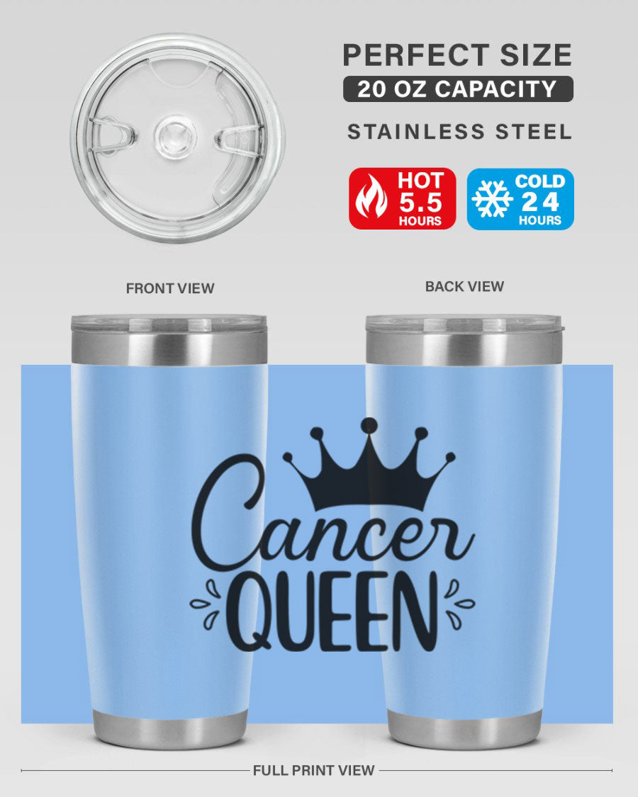 Cancer Queen 161# Tumbler featuring a stylish design, double wall vacuum insulation, and a press-in drink-thru lid, perfect for hot and cold beverages.