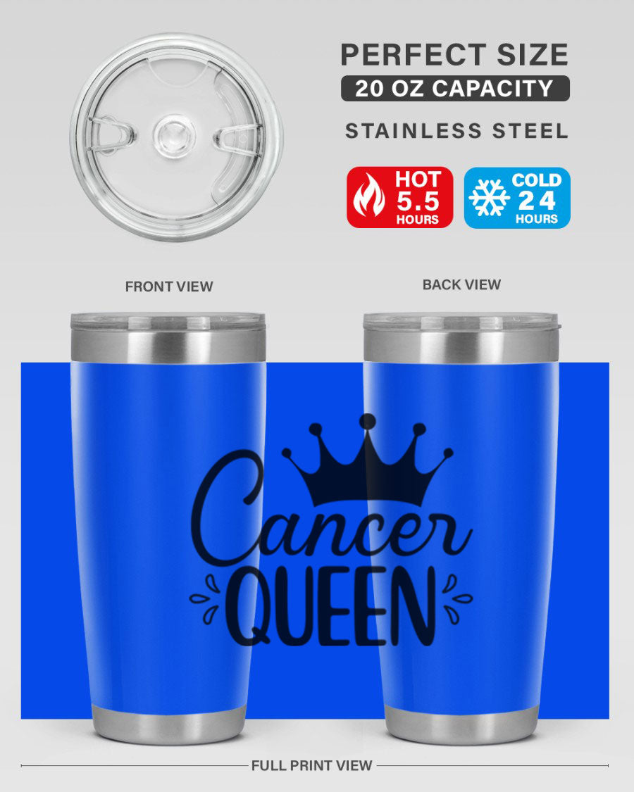 Cancer Queen 161# Tumbler featuring a stylish design, double wall vacuum insulation, and a press-in drink-thru lid, perfect for hot and cold beverages.