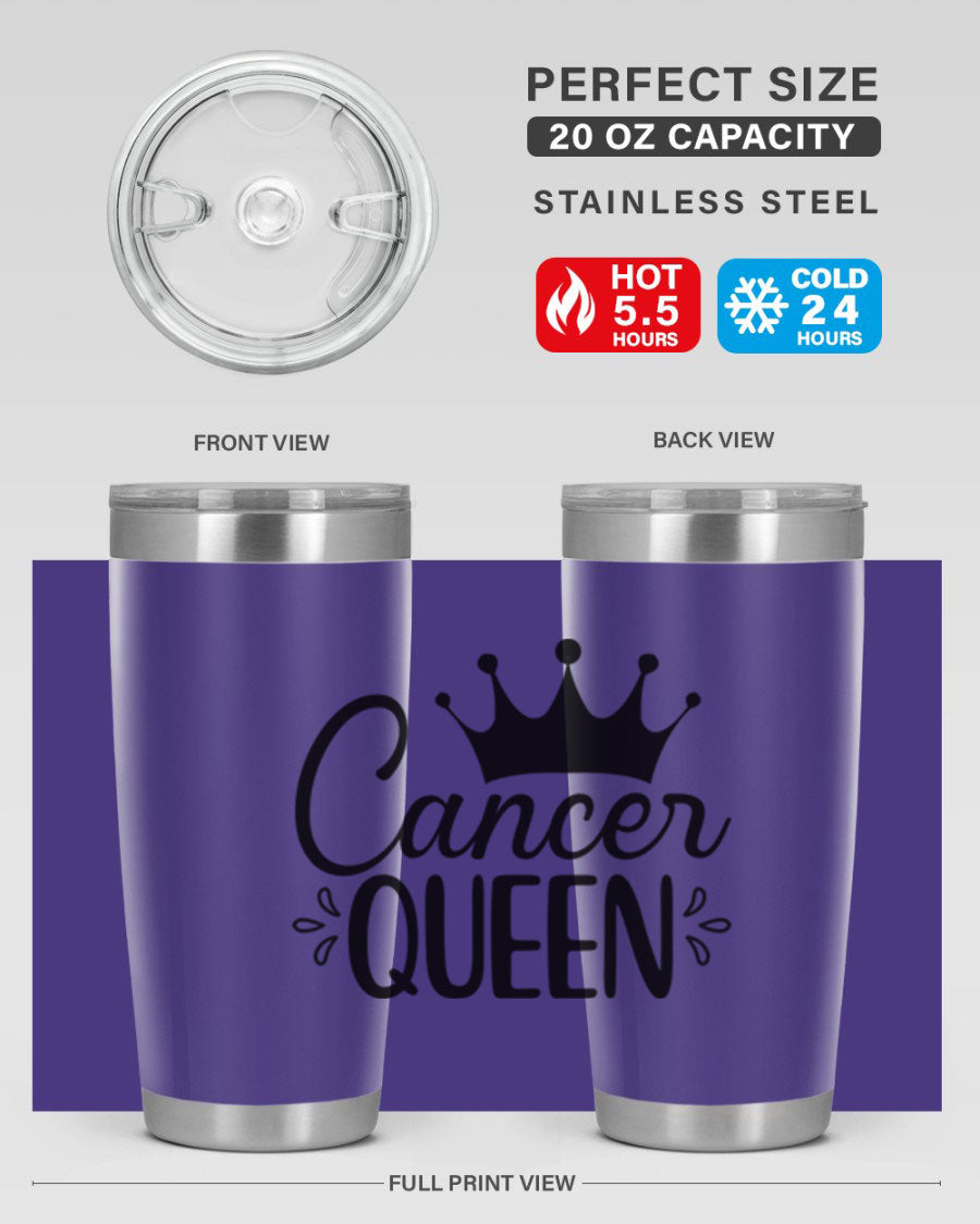 Cancer Queen 161# Tumbler featuring a stylish design, double wall vacuum insulation, and a press-in drink-thru lid, perfect for hot and cold beverages.