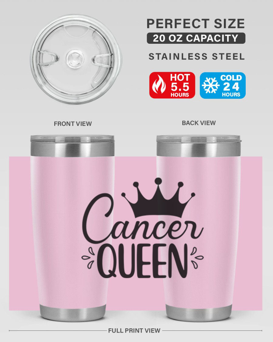 Cancer Queen 161# Tumbler featuring a stylish design, double wall vacuum insulation, and a press-in drink-thru lid, perfect for hot and cold beverages.