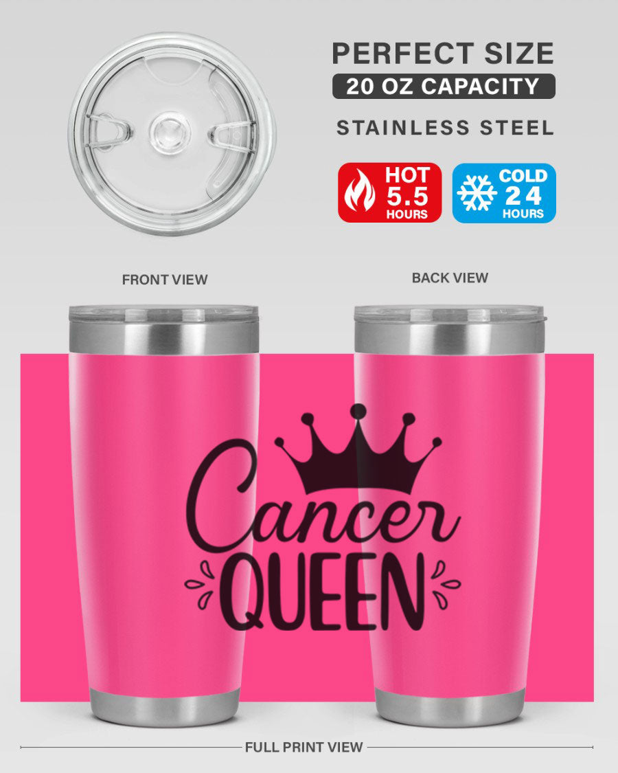 Cancer Queen 161# Tumbler featuring a stylish design, double wall vacuum insulation, and a press-in drink-thru lid, perfect for hot and cold beverages.