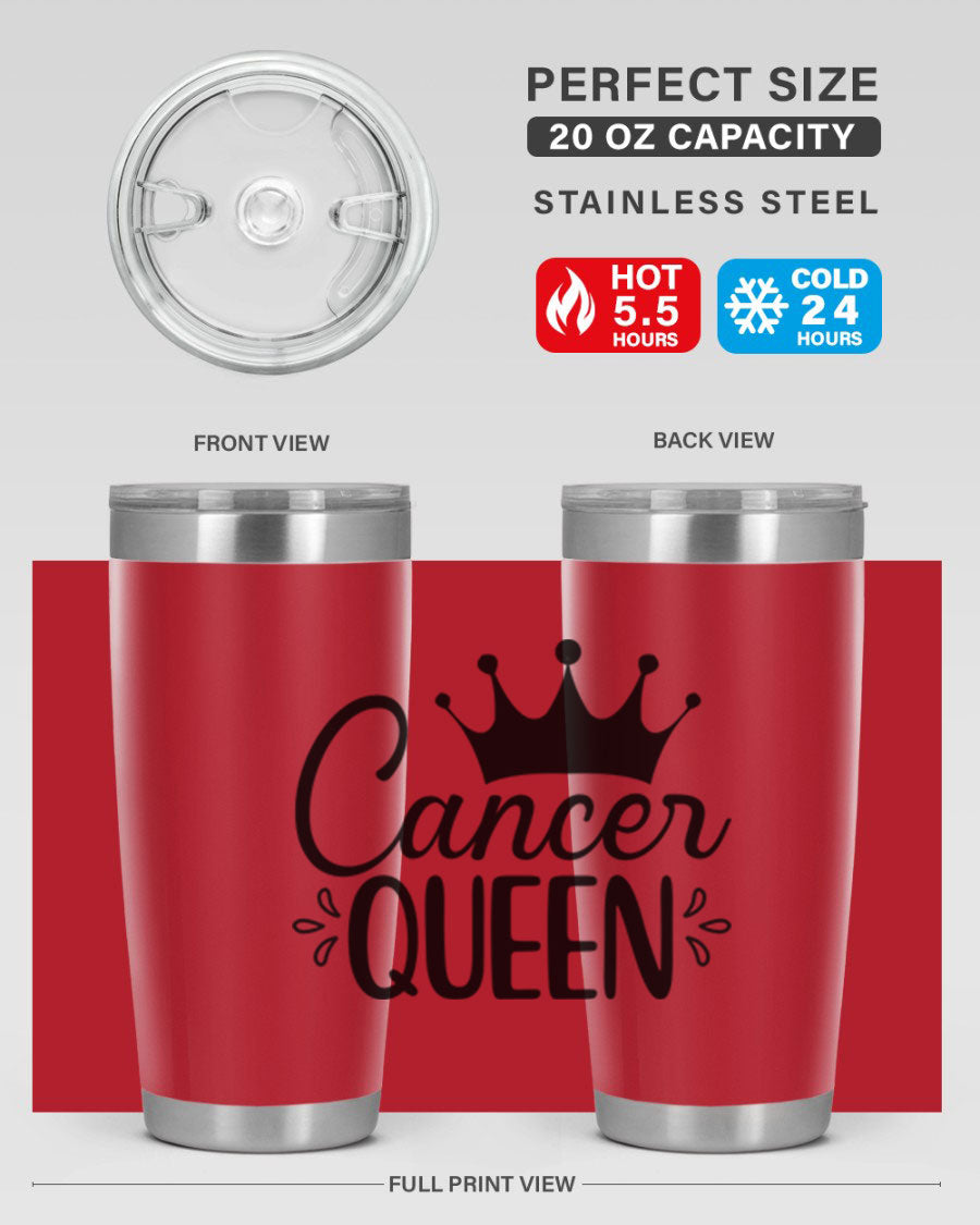Cancer Queen 161# Tumbler featuring a stylish design, double wall vacuum insulation, and a press-in drink-thru lid, perfect for hot and cold beverages.
