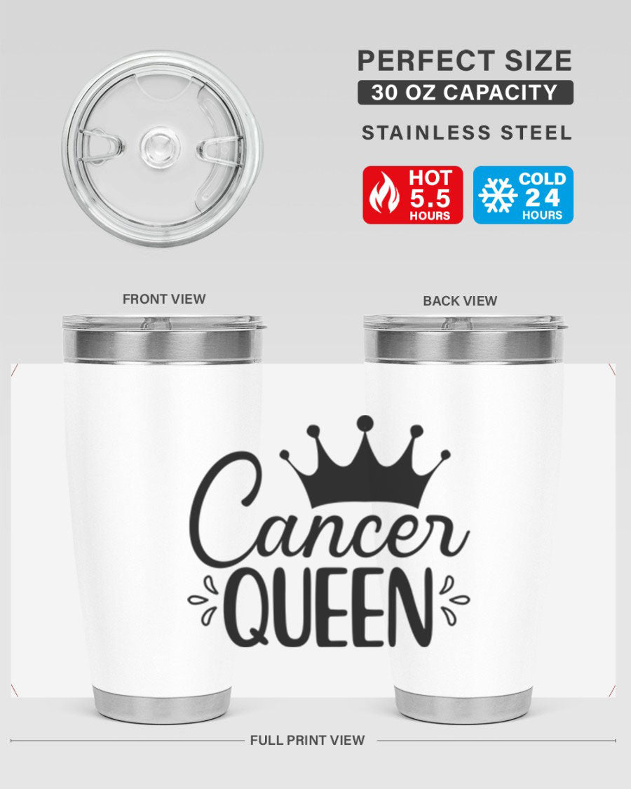 Cancer Queen 161# Tumbler featuring a stylish design, double wall vacuum insulation, and a press-in drink-thru lid, perfect for hot and cold beverages.