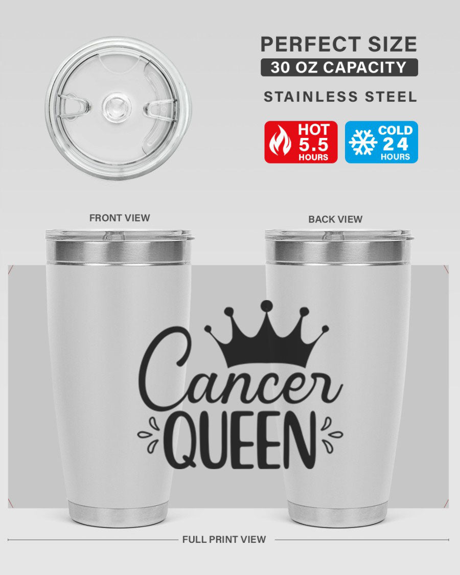 Cancer Queen 161# Tumbler featuring a stylish design, double wall vacuum insulation, and a press-in drink-thru lid, perfect for hot and cold beverages.