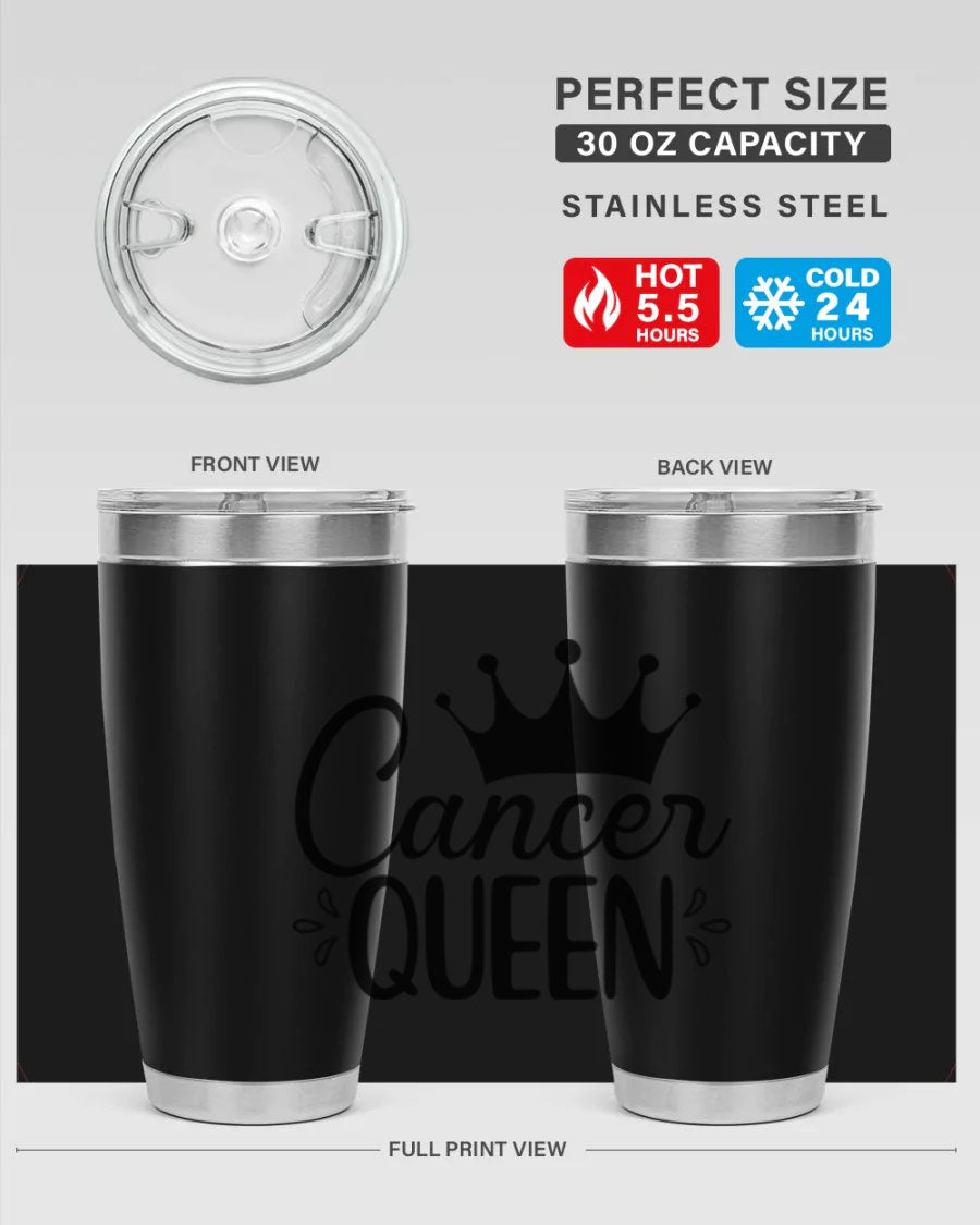 Cancer Queen 161# Tumbler featuring a stylish design, double wall vacuum insulation, and a press-in drink-thru lid, perfect for hot and cold beverages.