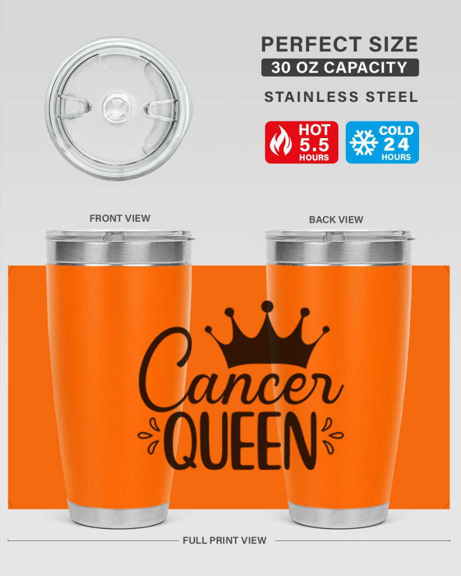 Cancer Queen 161# Tumbler featuring a stylish design, double wall vacuum insulation, and a press-in drink-thru lid, perfect for hot and cold beverages.