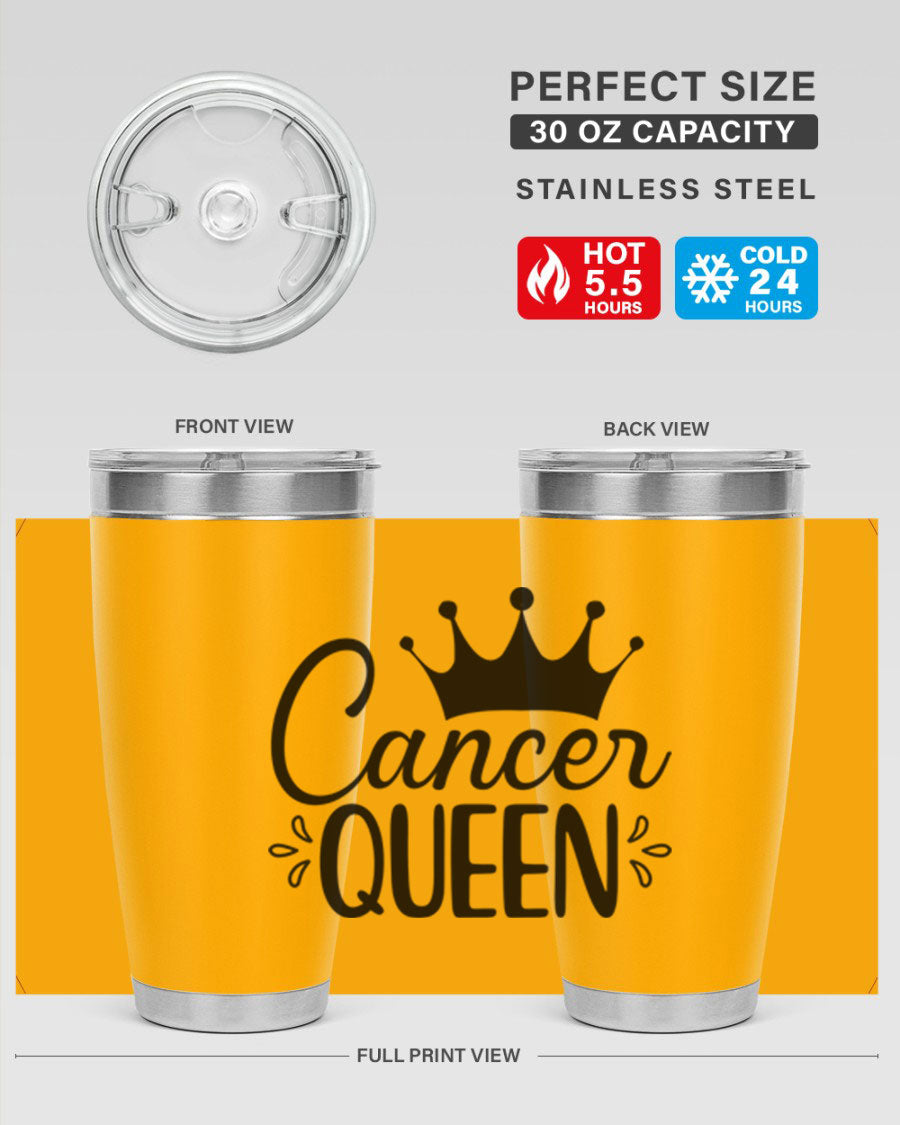 Cancer Queen 161# Tumbler featuring a stylish design, double wall vacuum insulation, and a press-in drink-thru lid, perfect for hot and cold beverages.