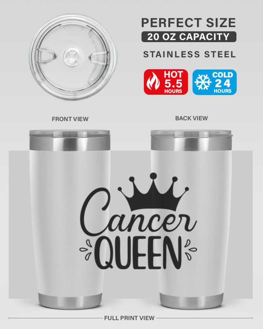 Cancer Queen 161# Tumbler featuring a stylish design, double wall vacuum insulation, and a press-in drink-thru lid, perfect for hot and cold beverages.
