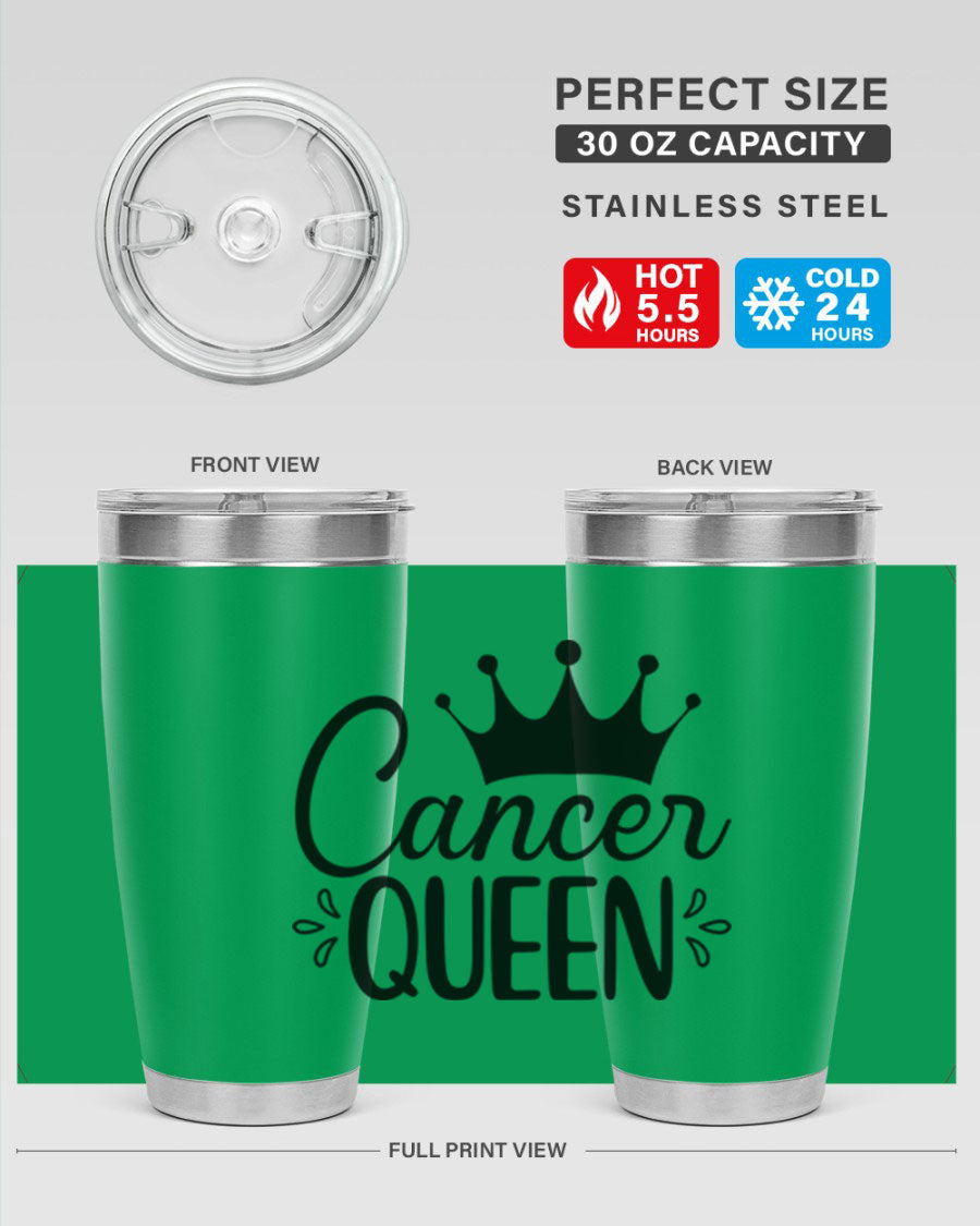 Cancer Queen 161# Tumbler featuring a stylish design, double wall vacuum insulation, and a press-in drink-thru lid, perfect for hot and cold beverages.