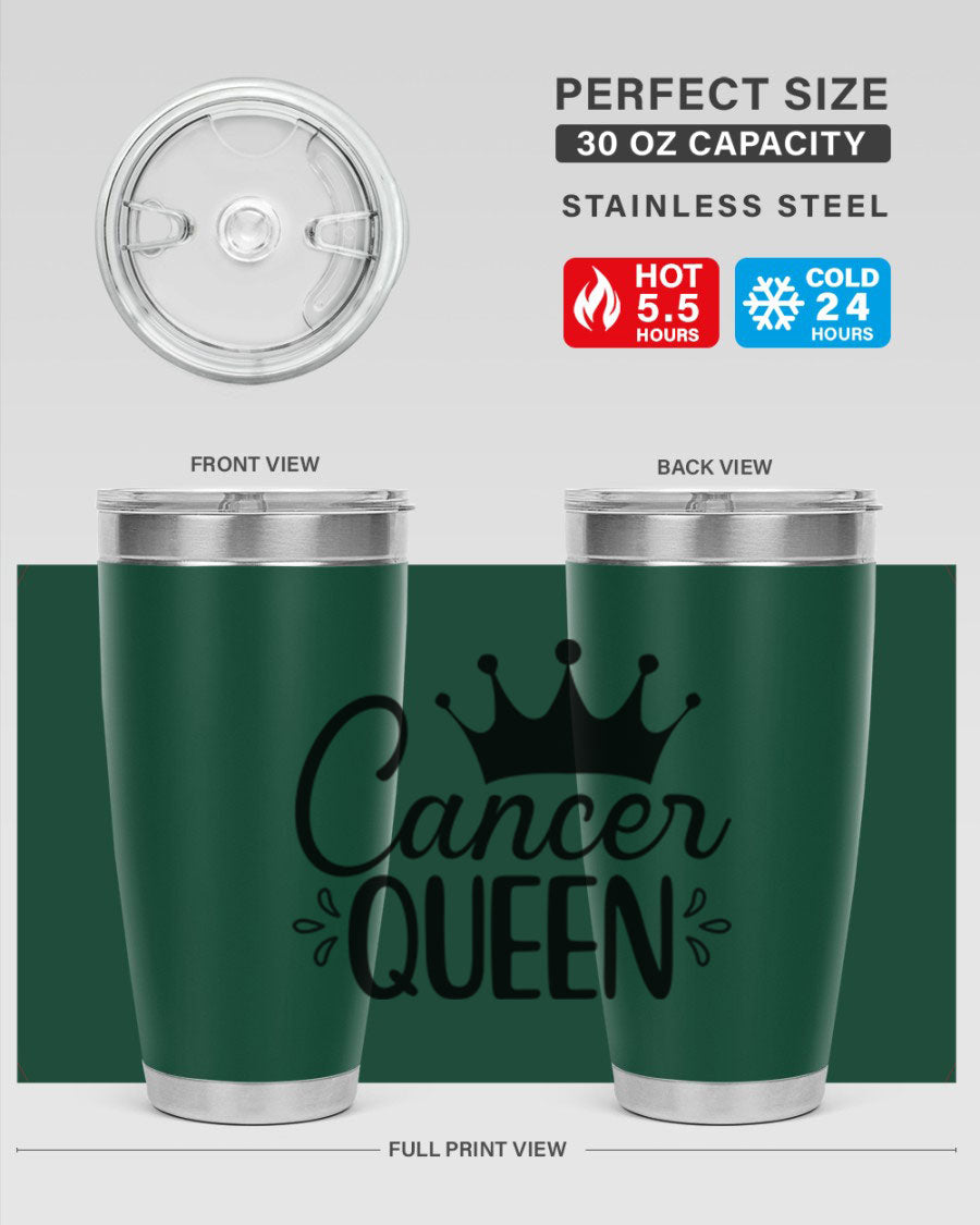 Cancer Queen 161# Tumbler featuring a stylish design, double wall vacuum insulation, and a press-in drink-thru lid, perfect for hot and cold beverages.
