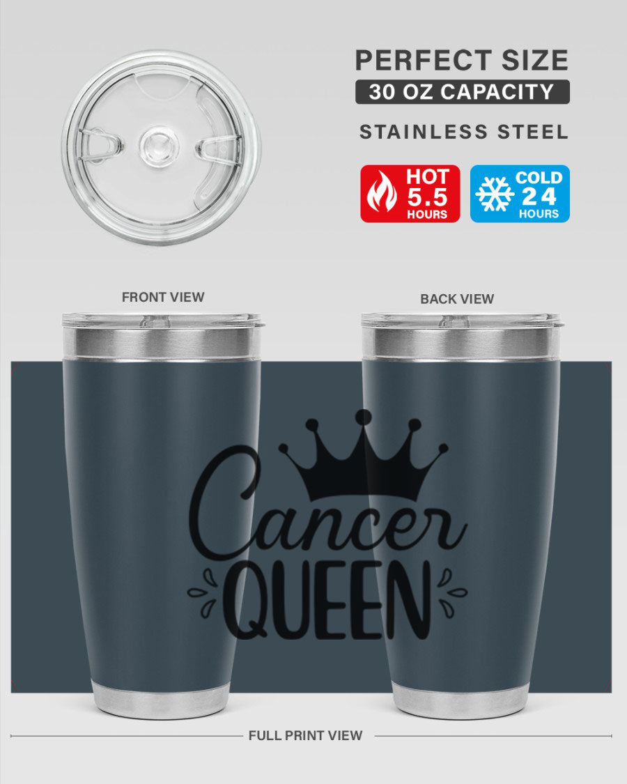Cancer Queen 161# Tumbler featuring a stylish design, double wall vacuum insulation, and a press-in drink-thru lid, perfect for hot and cold beverages.