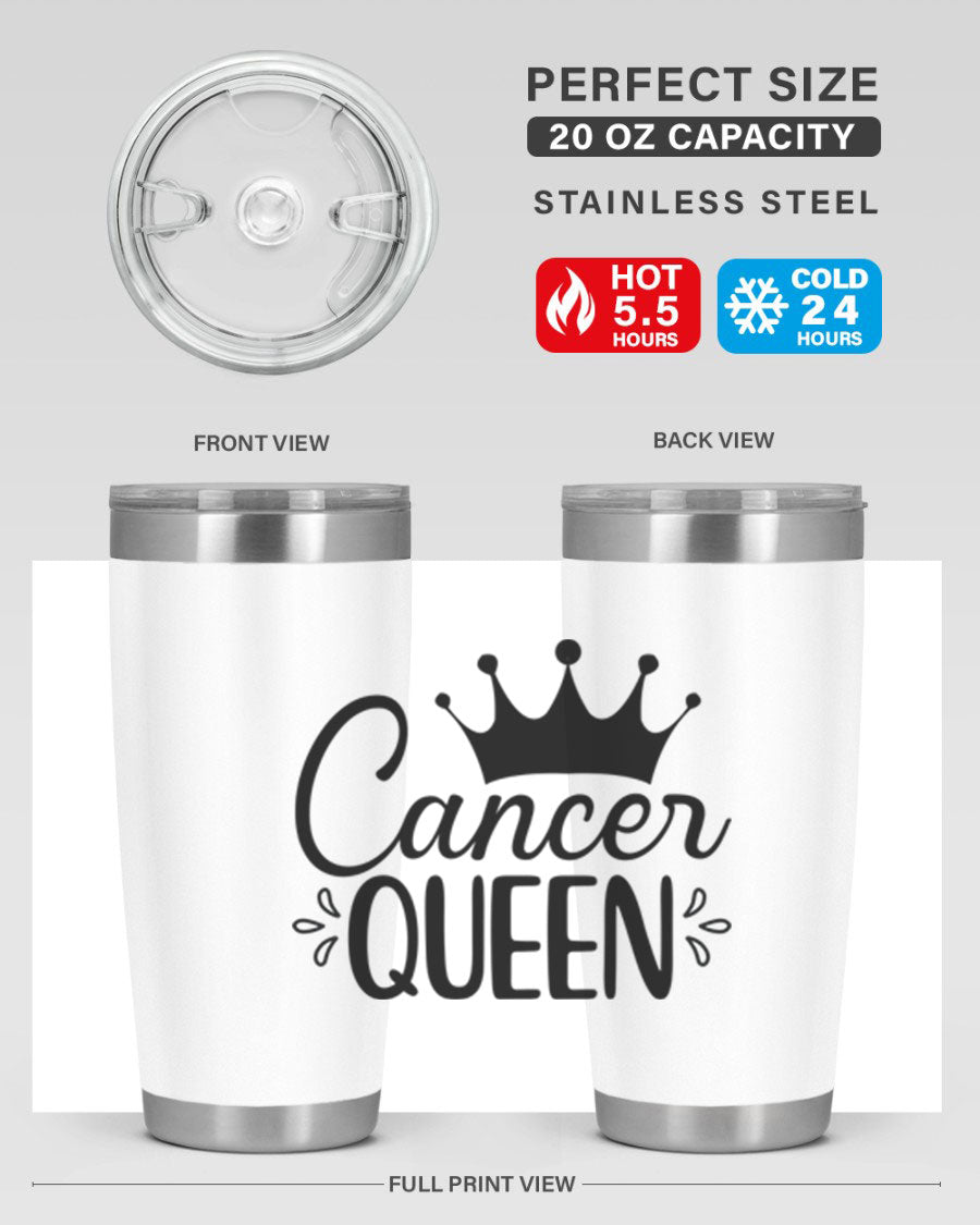 Cancer Queen 161# Tumbler featuring a stylish design, double wall vacuum insulation, and a press-in drink-thru lid, perfect for hot and cold beverages.