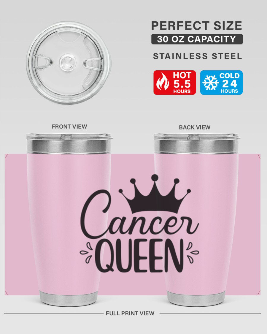 Cancer Queen 161# Tumbler featuring a stylish design, double wall vacuum insulation, and a press-in drink-thru lid, perfect for hot and cold beverages.