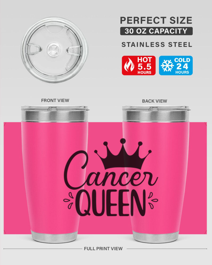 Cancer Queen 161# Tumbler featuring a stylish design, double wall vacuum insulation, and a press-in drink-thru lid, perfect for hot and cold beverages.