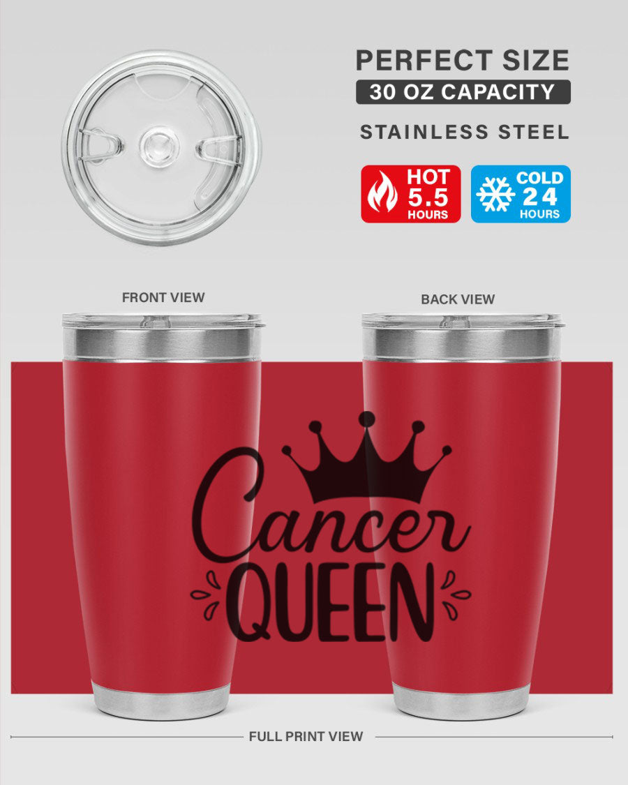 Cancer Queen 161# Tumbler featuring a stylish design, double wall vacuum insulation, and a press-in drink-thru lid, perfect for hot and cold beverages.