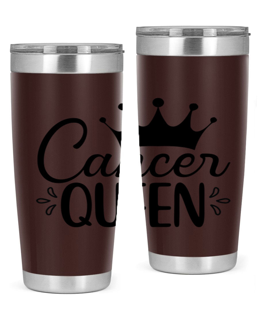 Cancer Queen 161# Tumbler featuring a stylish design, double wall vacuum insulation, and a press-in drink-thru lid, perfect for hot and cold beverages.