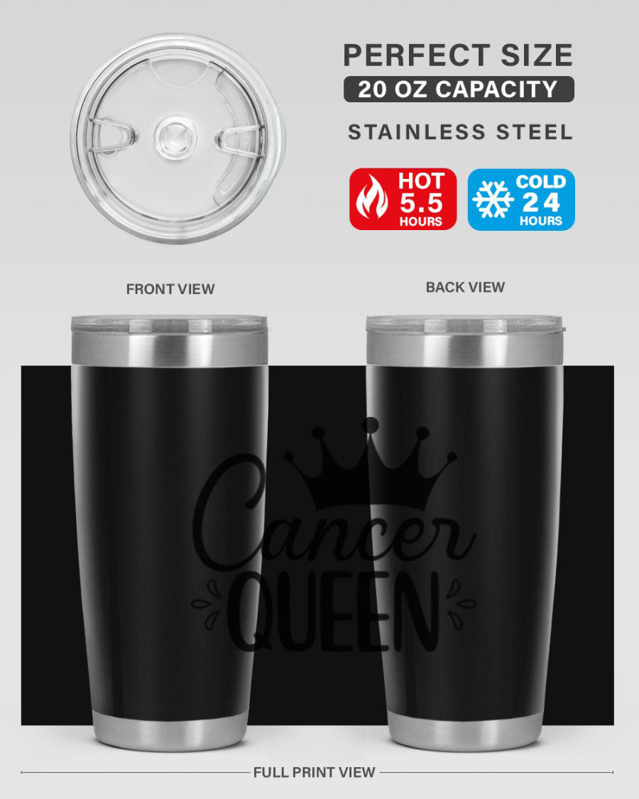 Cancer Queen 161# Tumbler featuring a stylish design, double wall vacuum insulation, and a press-in drink-thru lid, perfect for hot and cold beverages.