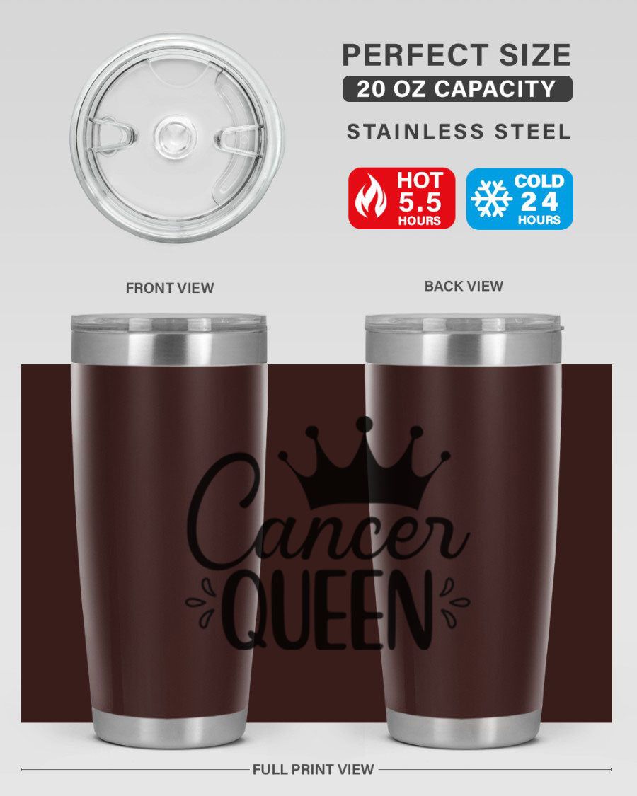 Cancer Queen 161# Tumbler featuring a stylish design, double wall vacuum insulation, and a press-in drink-thru lid, perfect for hot and cold beverages.