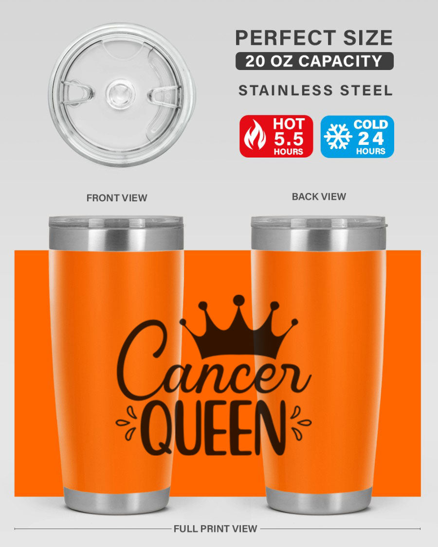 Cancer Queen 161# Tumbler featuring a stylish design, double wall vacuum insulation, and a press-in drink-thru lid, perfect for hot and cold beverages.