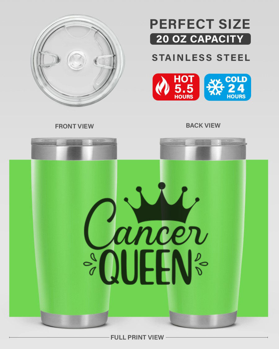 Cancer Queen 161# Tumbler featuring a stylish design, double wall vacuum insulation, and a press-in drink-thru lid, perfect for hot and cold beverages.