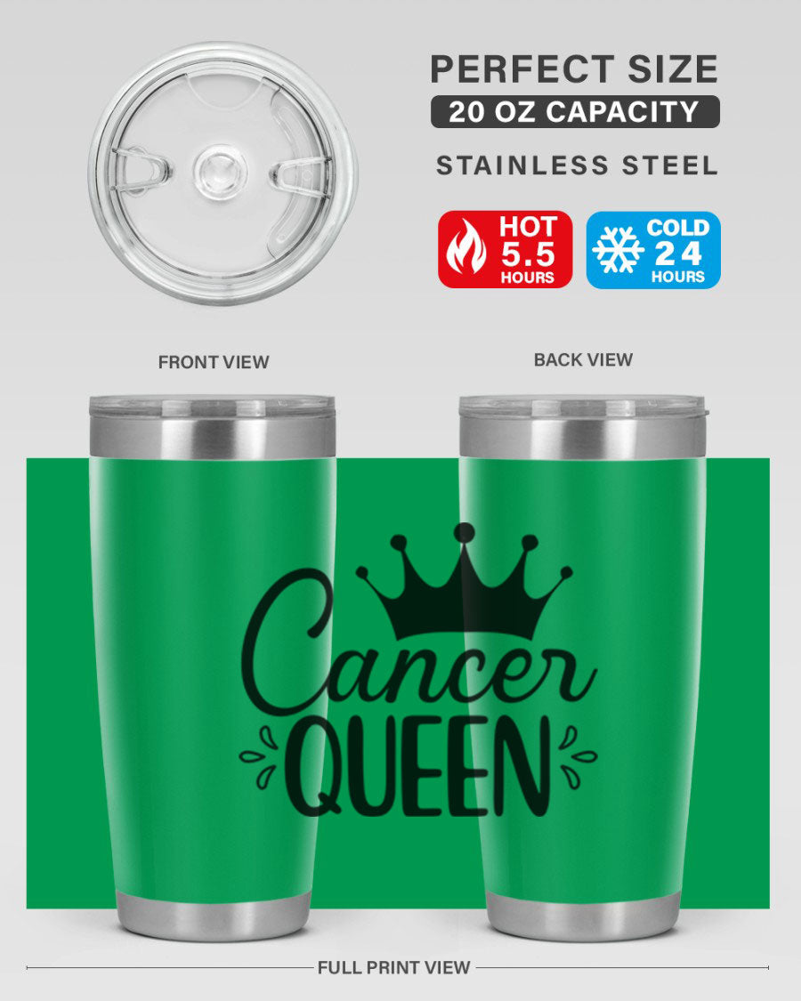 Cancer Queen 161# Tumbler featuring a stylish design, double wall vacuum insulation, and a press-in drink-thru lid, perfect for hot and cold beverages.