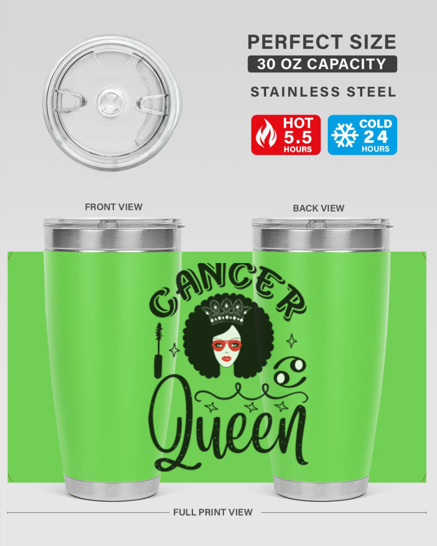 Cancer Queen 162# Tumbler featuring a stylish zodiac design, made of stainless steel with a drink-thru lid.