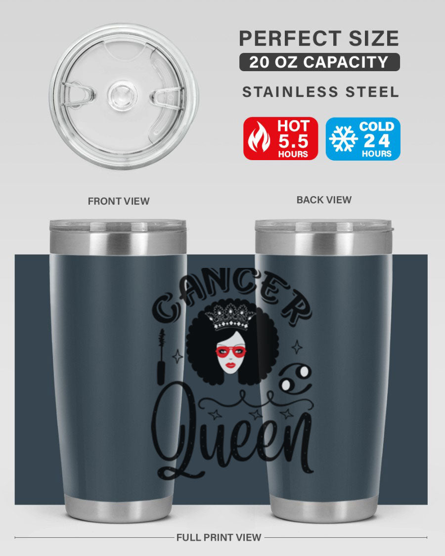 Cancer Queen 162# Tumbler featuring a stylish zodiac design, made of stainless steel with a drink-thru lid.