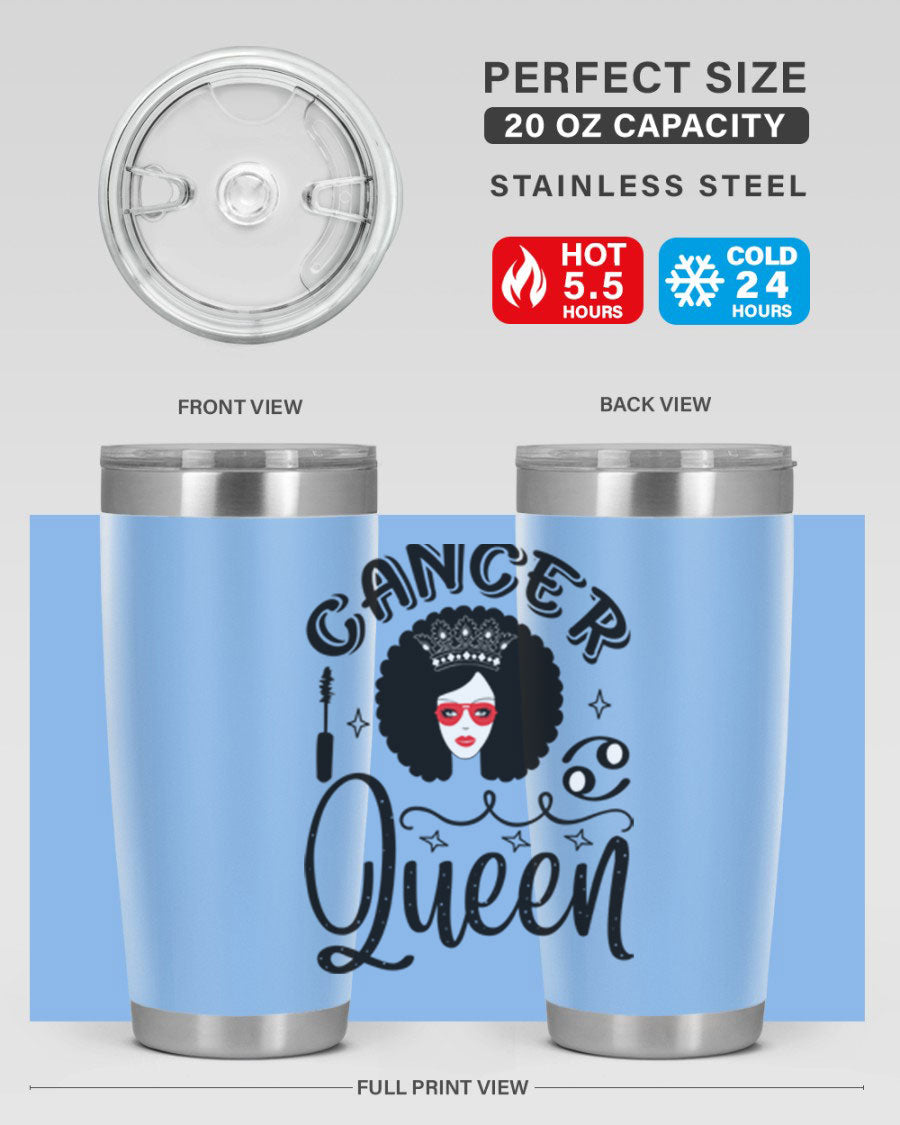 Cancer Queen 162# Tumbler featuring a stylish zodiac design, made of stainless steel with a drink-thru lid.