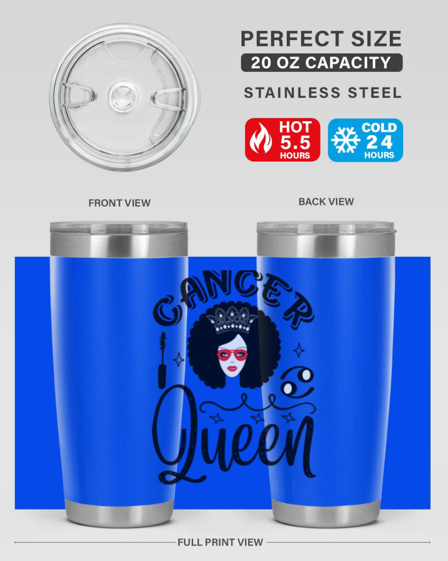 Cancer Queen 162# Tumbler featuring a stylish zodiac design, made of stainless steel with a drink-thru lid.