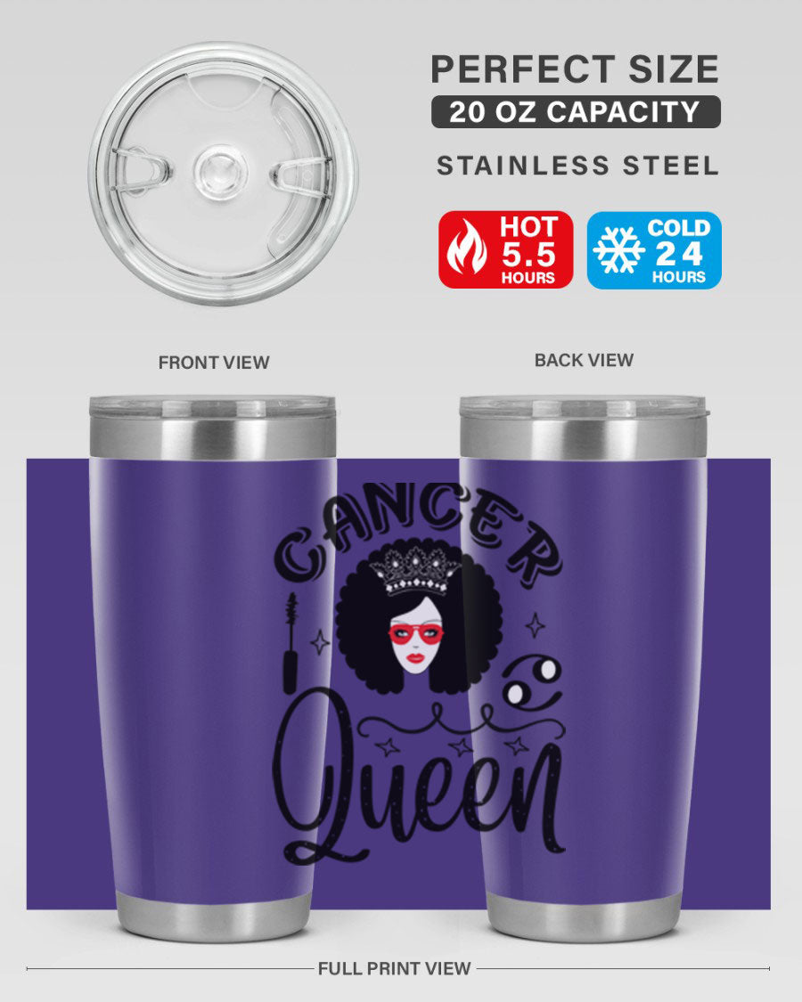 Cancer Queen 162# Tumbler featuring a stylish zodiac design, made of stainless steel with a drink-thru lid.