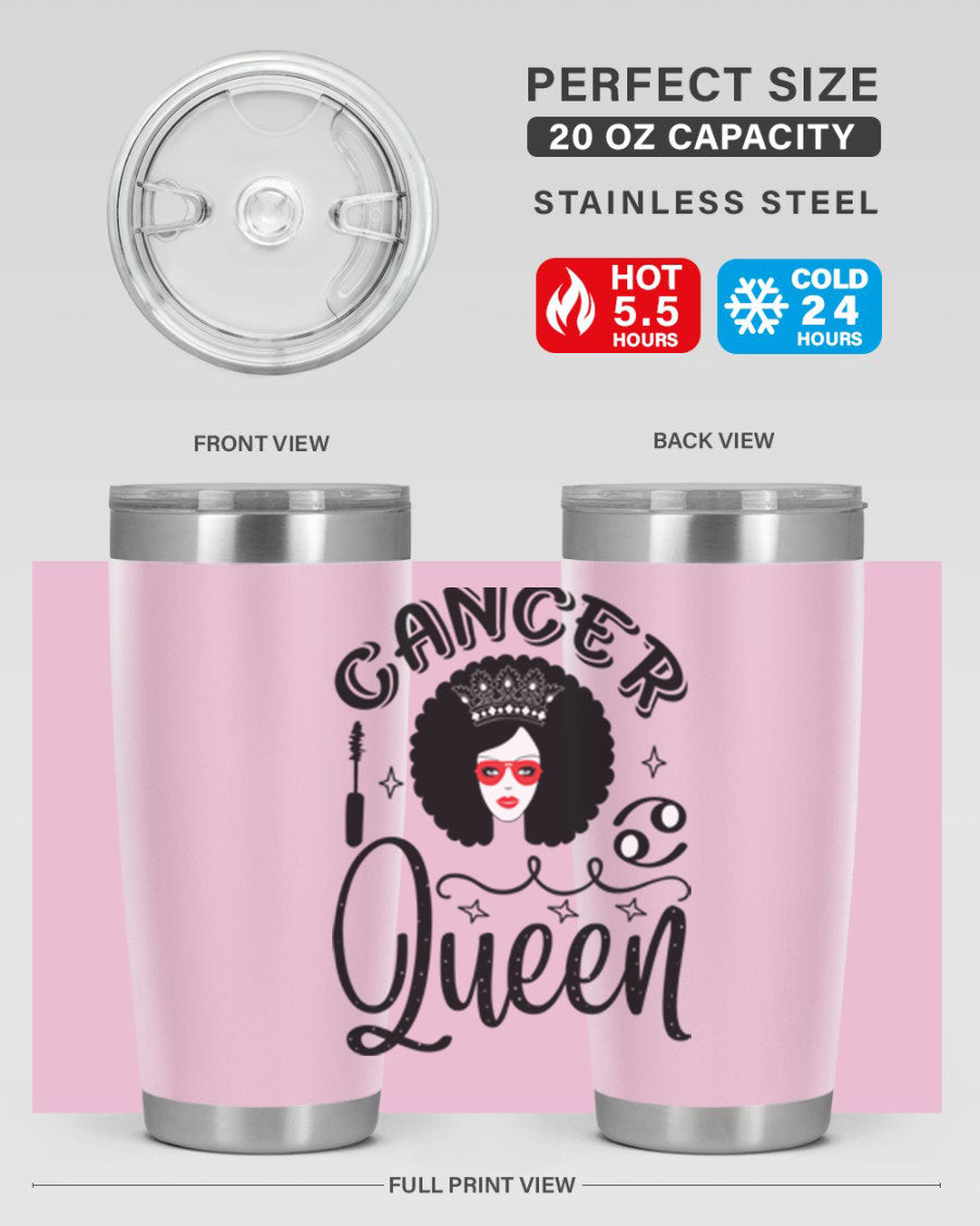 Cancer Queen 162# Tumbler featuring a stylish zodiac design, made of stainless steel with a drink-thru lid.