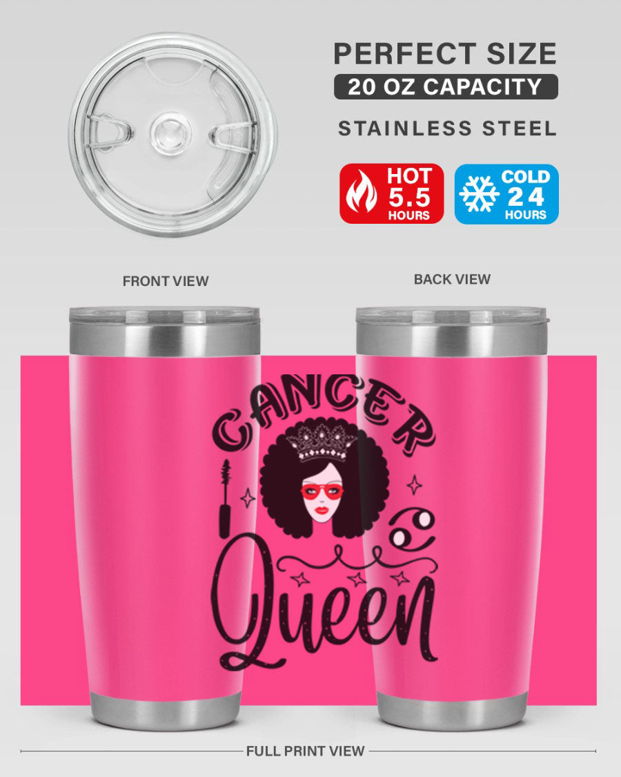 Cancer Queen 162# Tumbler featuring a stylish zodiac design, made of stainless steel with a drink-thru lid.