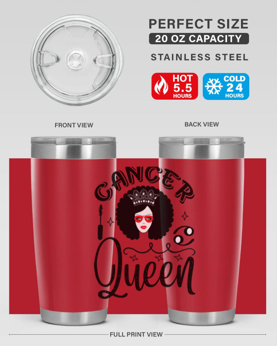 Cancer Queen 162# Tumbler featuring a stylish zodiac design, made of stainless steel with a drink-thru lid.