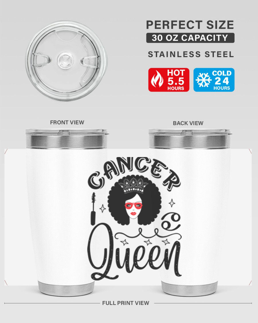 Cancer Queen 162# Tumbler featuring a stylish zodiac design, made of stainless steel with a drink-thru lid.