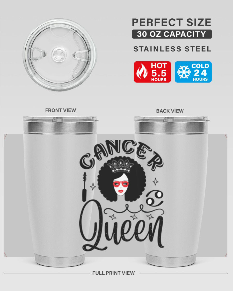 Cancer Queen 162# Tumbler featuring a stylish zodiac design, made of stainless steel with a drink-thru lid.