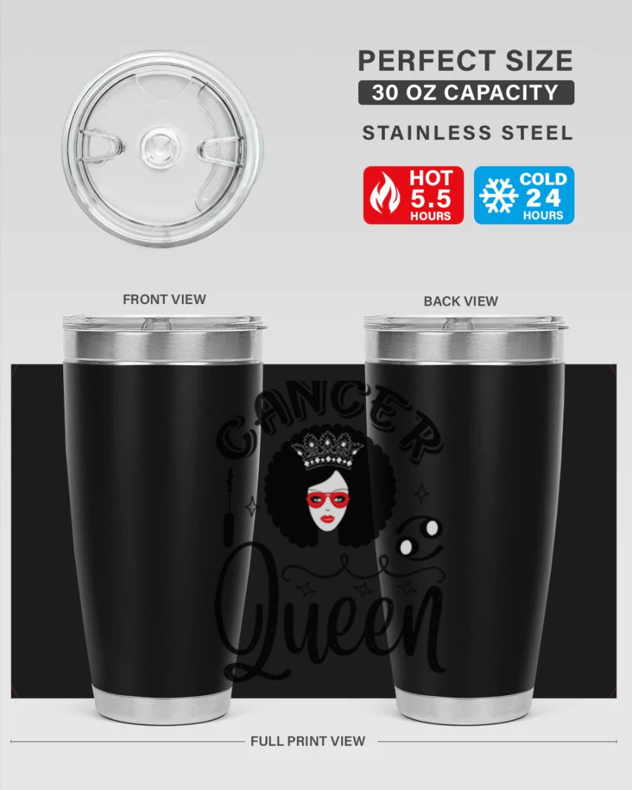 Cancer Queen 162# Tumbler featuring a stylish zodiac design, made of stainless steel with a drink-thru lid.