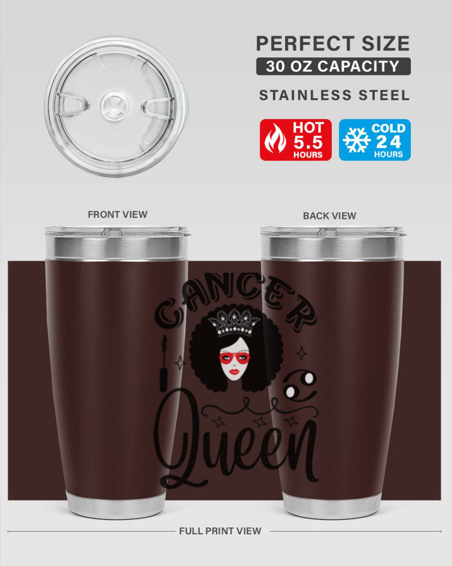 Cancer Queen 162# Tumbler featuring a stylish zodiac design, made of stainless steel with a drink-thru lid.