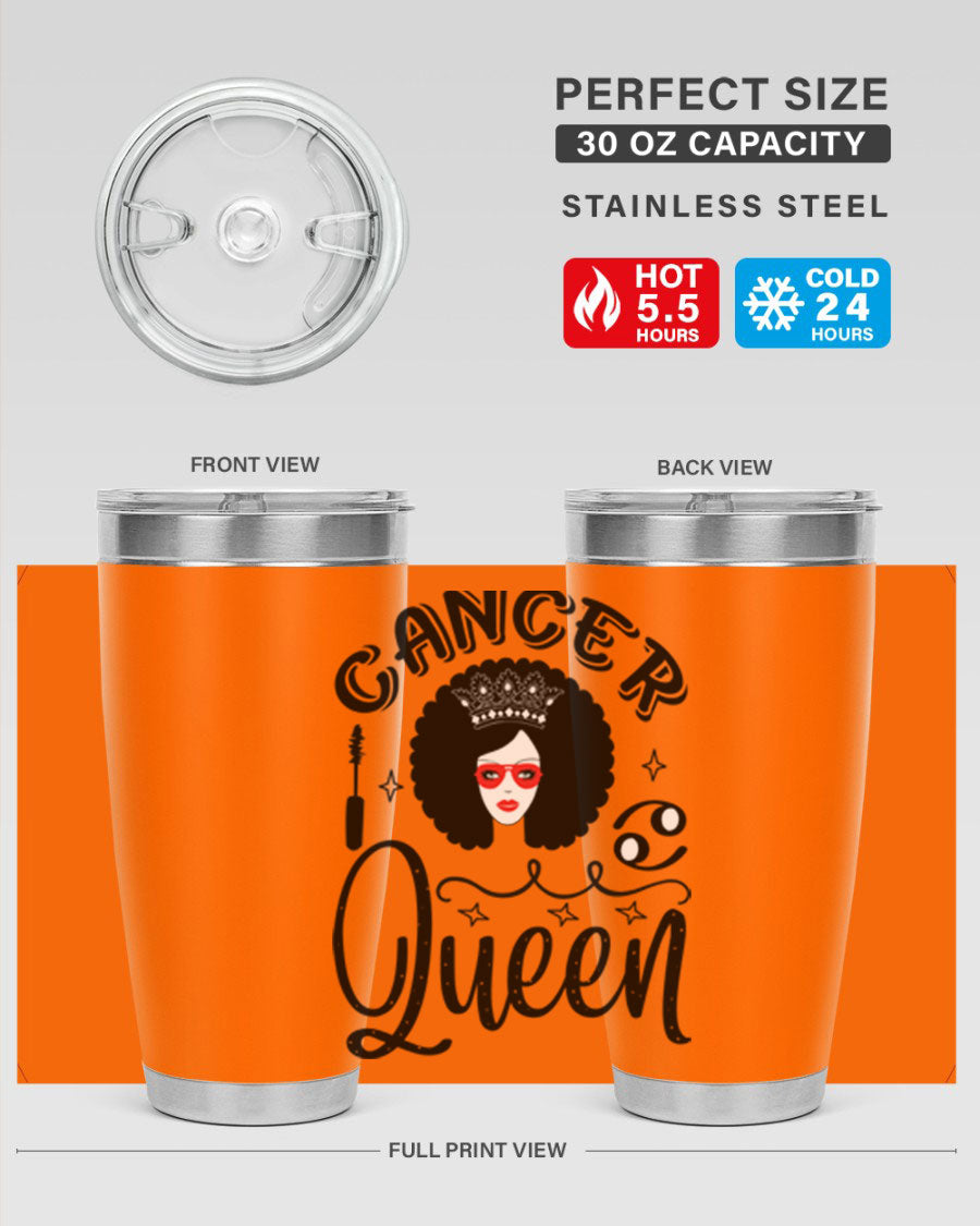 Cancer Queen 162# Tumbler featuring a stylish zodiac design, made of stainless steel with a drink-thru lid.